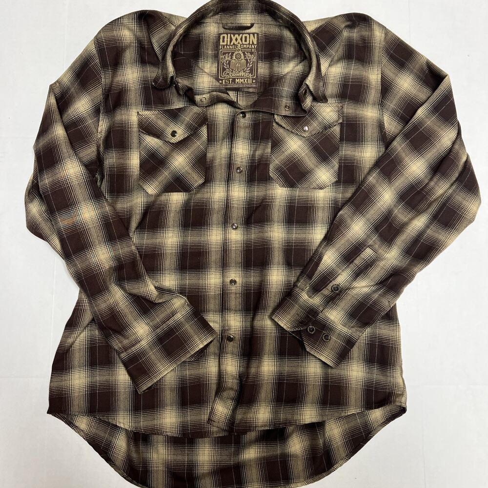 Dixxon Flannel Co The Ole Steamer Shirt Mens XL Brown Beige Button Up Pearl Snap